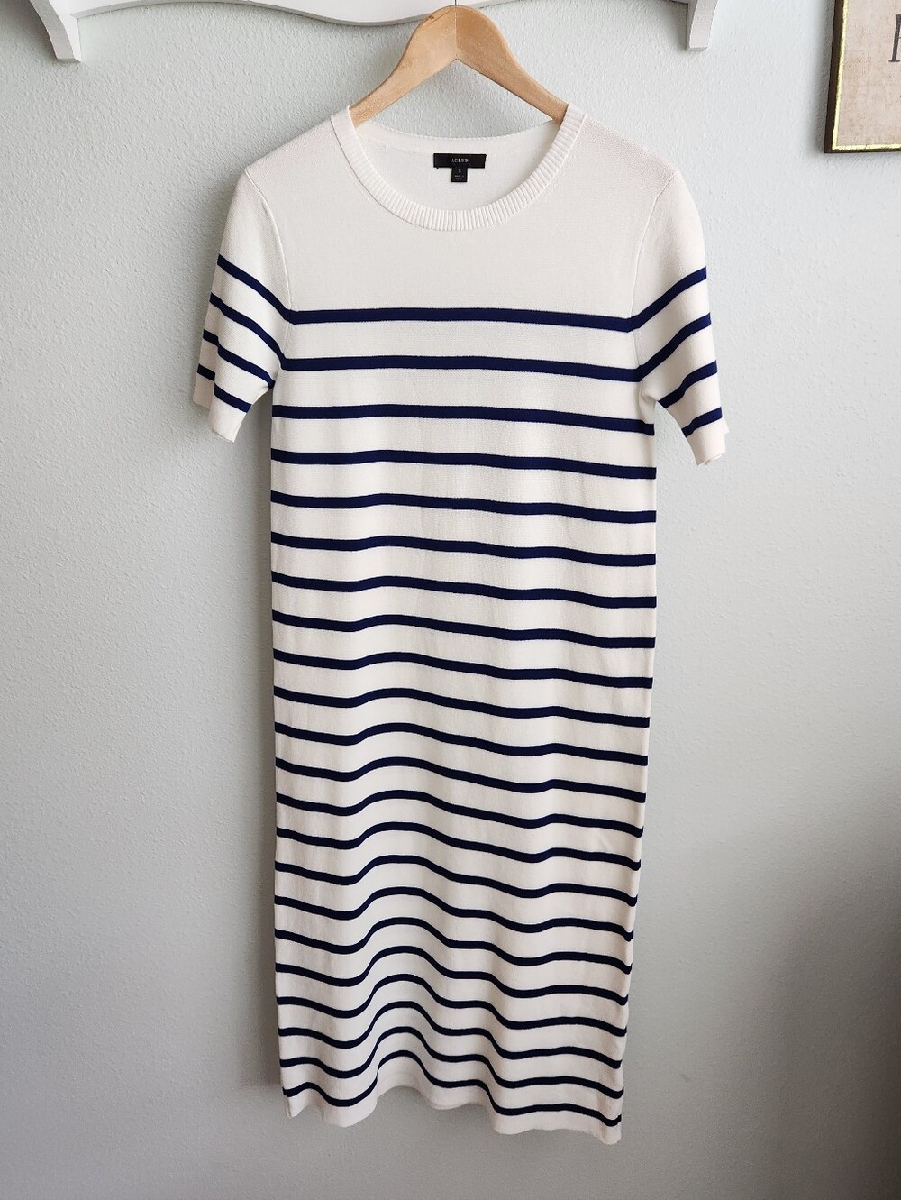 J. Crew White And Blue Striped Knit Sweater Dress Size Small